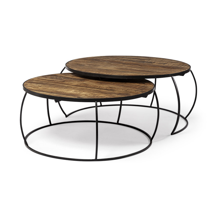 Homeroots S/2 41" & 38" Round Wood Top Nesting Coffee Tables 376284