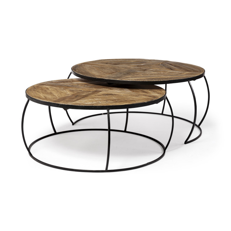 Homeroots S/2 41" & 38" Round Wood Top Nesting Coffee Tables 376285