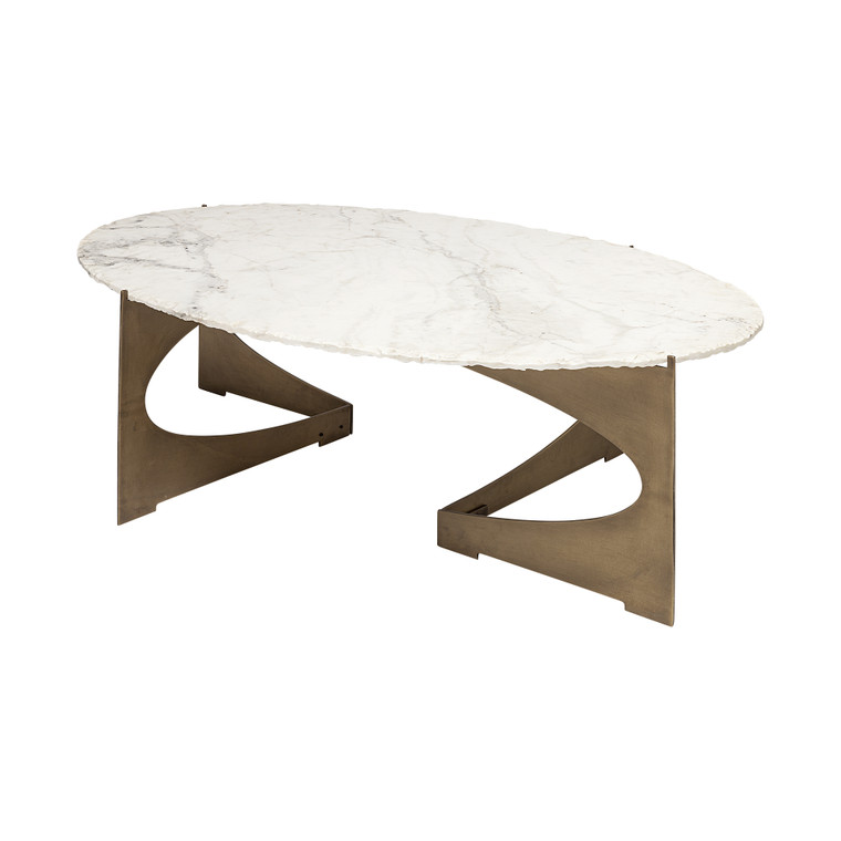 Homeroots Oval Marble Top And Gold Metal Base Coffee Table 376309