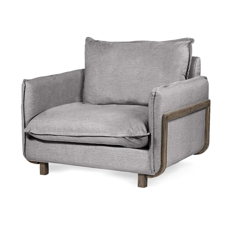 Homeroots Gray Upholstered Fabric Seating Wide Accent Chair W/ Solid Wooden Frame And Lumbar Pillow 376355