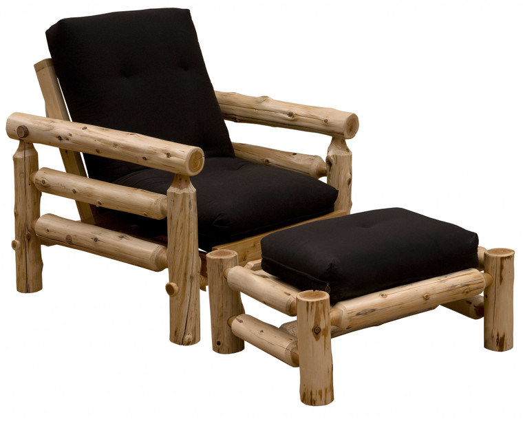 Homeroots Authentic Log Cabin Natural Cedar Futon Chair And Ottoman Set 376468