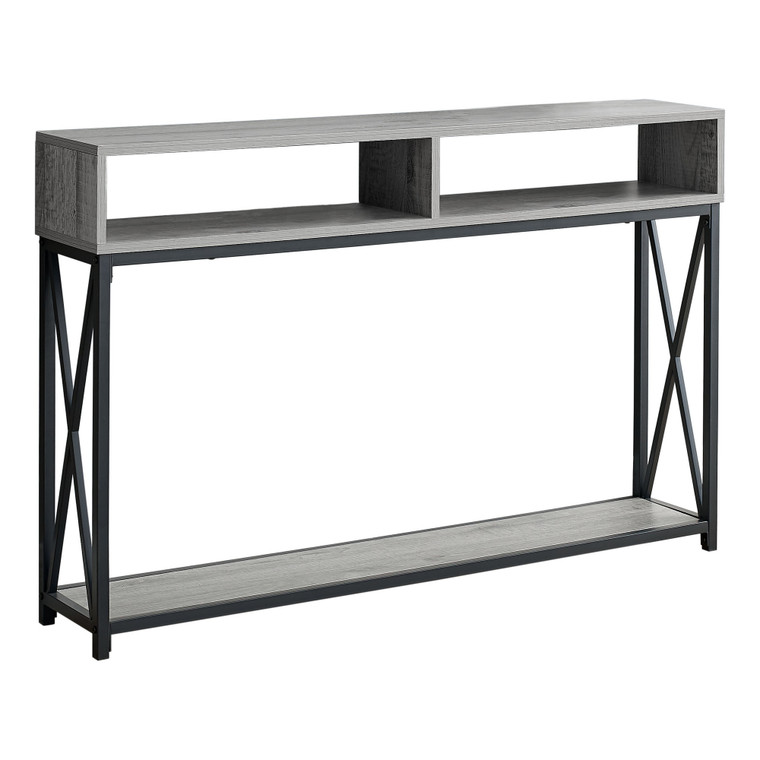 Homeroots 48" Rectangular Greywithblack Metal Hall Console With 2 Shelves Accent Table 376508