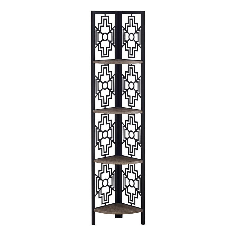 Homeroots 62" Bookcase With 4 Solid Taupe Shelves And Black Metal Corner Etagere 376534