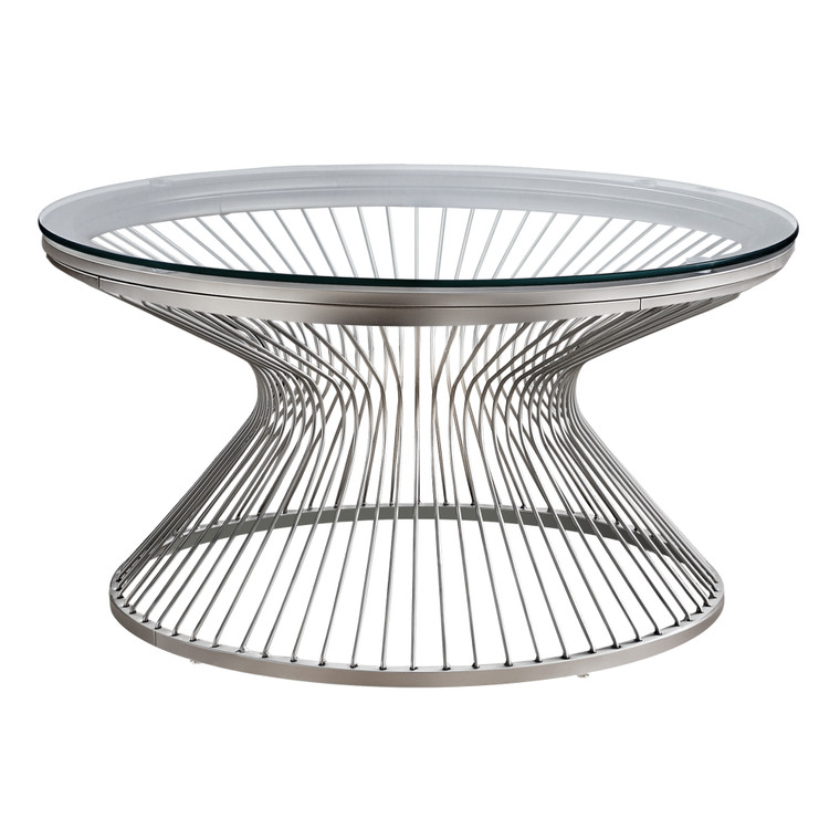 Homeroots Round Stainless Steel With Tempered Glass Coffee Table 376552