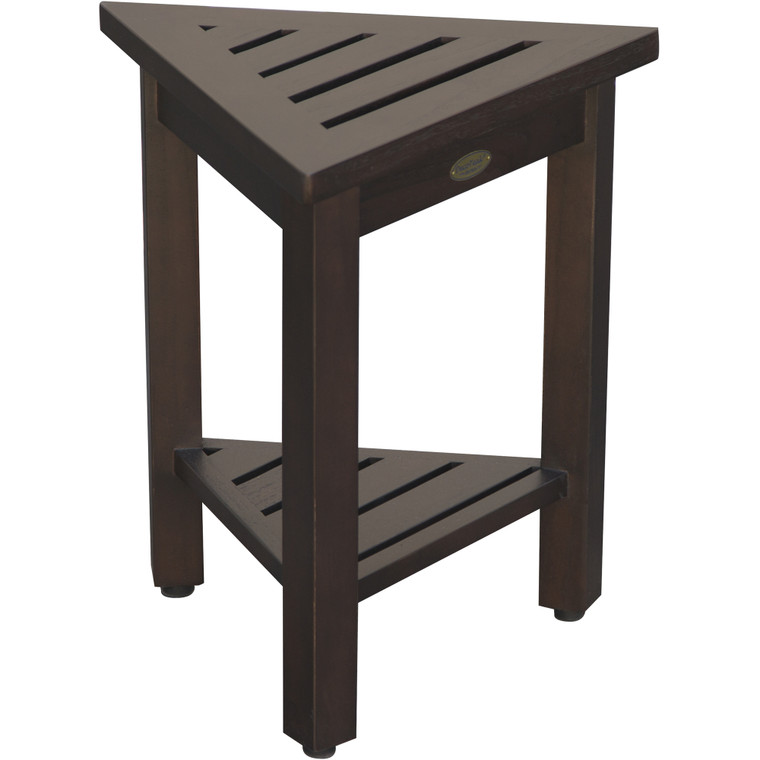 Homeroots 18" Teak Corner Shower Stool Or Bench With Shelf In Brown Finish 376693