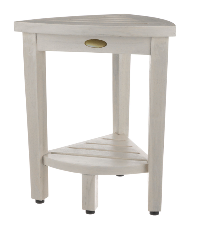 Homeroots Compact Teak Shower Stool With Arms In Whitewash Finish 376706