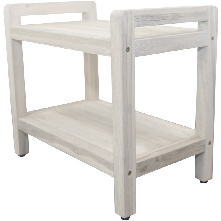 Homeroots Rectangular Teak Shower Bench With Shelf And Handles In White Finish 376710