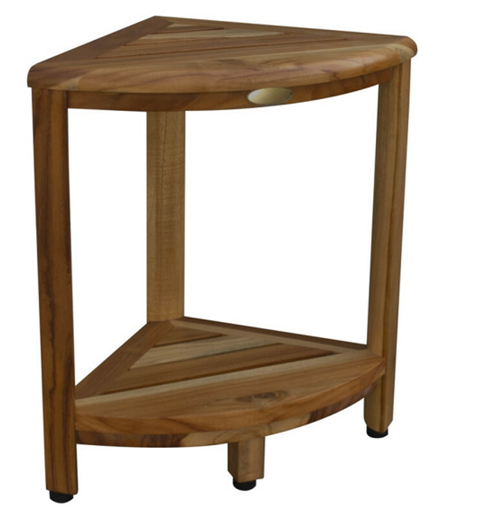 Homeroots Compact Teak Corner Shower Stool With Shelf In Natural Finish 376736