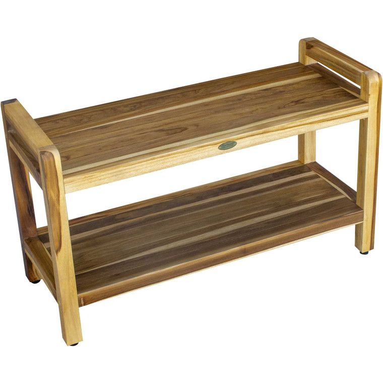 Homeroots Rectangular Teak Shower Bench With Handles In Natural Finish 376738