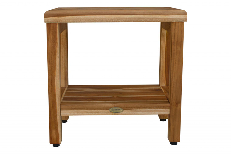 Homeroots 18" Contemporary Teak Shower Stool Or Bench With Shelf In Natural Finish 376749