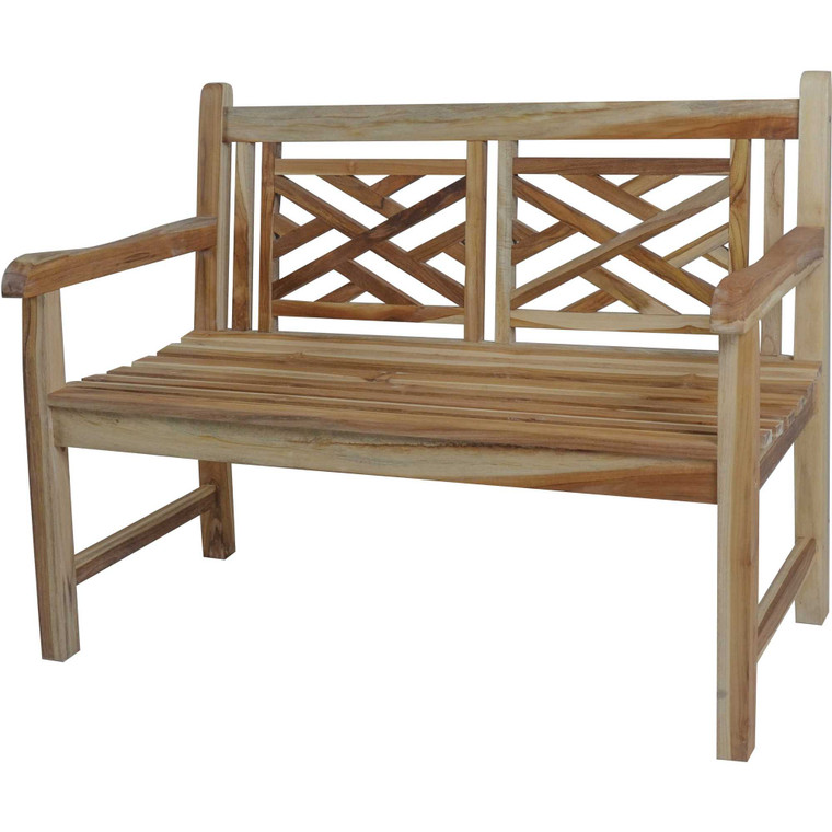 Homeroots Compact Teak Outdoor Bench W/ Lattice Design In Natural Finish 376761