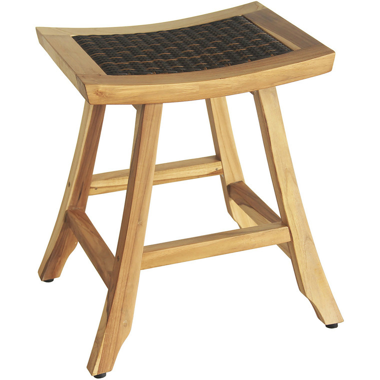 Homeroots Compact Teak Counter Stool W/ Rattan In Natural Finish 376781