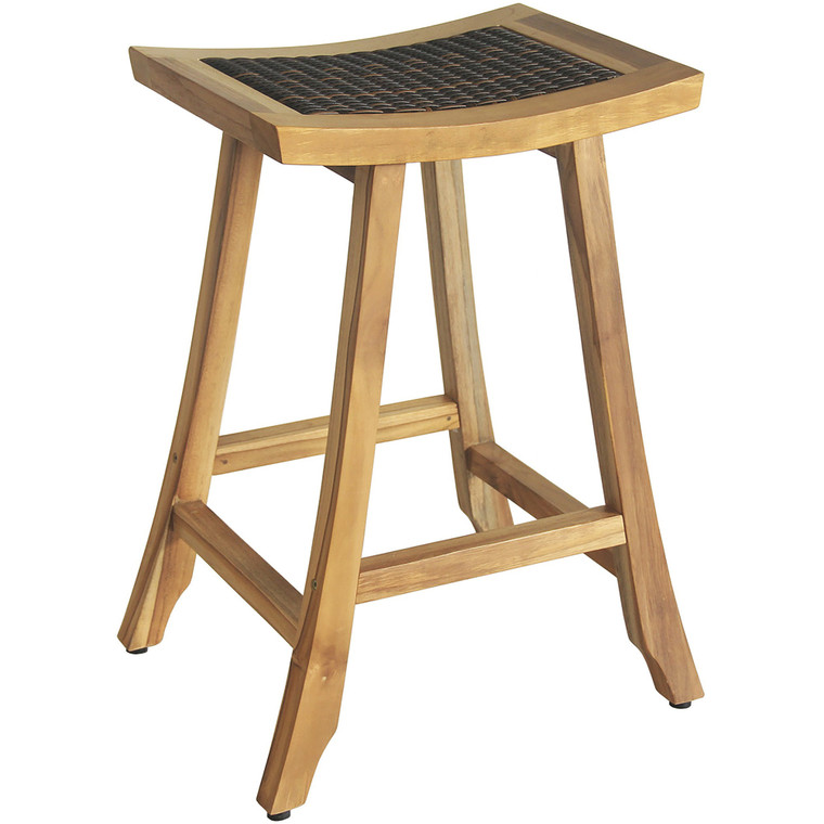Homeroots Compact Teak Counter Stool W/ Rattan In Natural Finish 376782