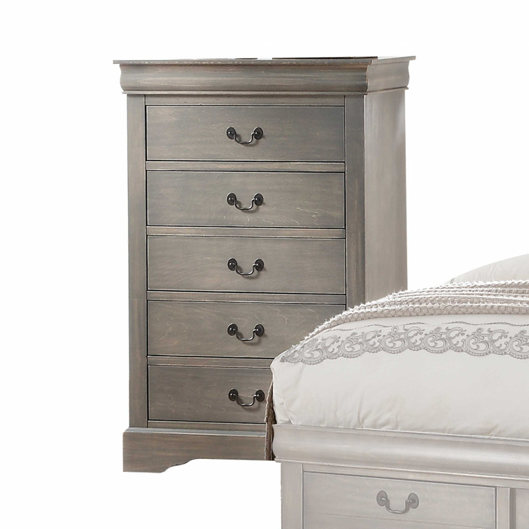 Homeroots 48" Antiqued Gray 5 Drawer Chest Dresse With Brushed Nickel Metal Hardware 376968