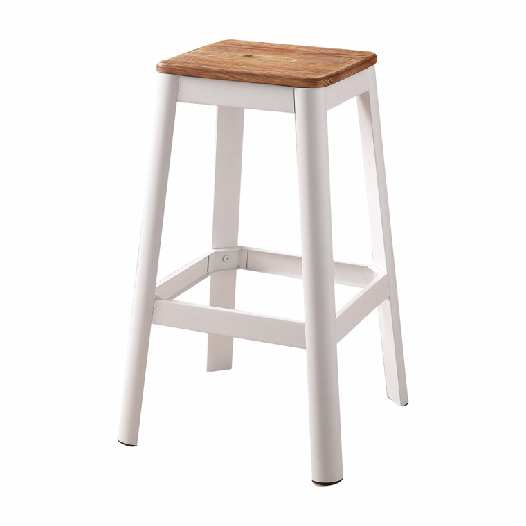 Homeroots 30" White And Natural Metal And Wood Backless Bar Stool 376986
