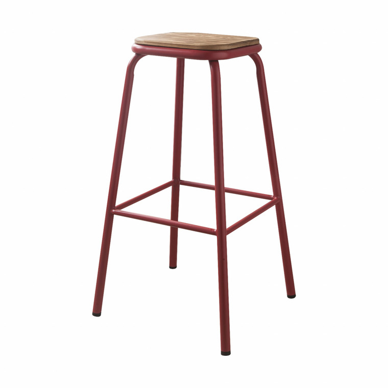 Homeroots Set Of 2 - 30" Red And Natural Metal Base Backless Stools 376989