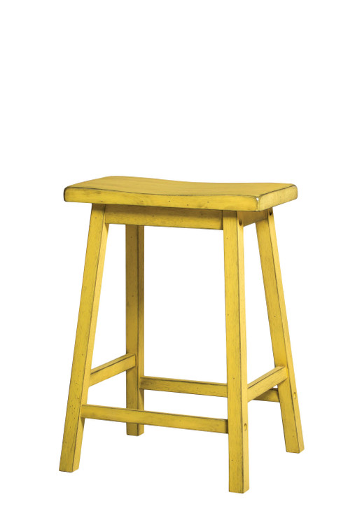 Homeroots Set Of 2 - 24" Distressed Yellow Wooden Finish Saddle Seat Backless Stools 376991