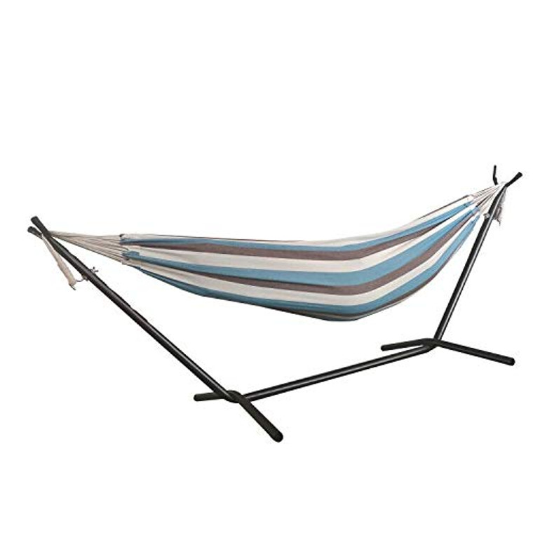 Homeroots Lagoon Stripe Double Classic 2 Person Hammock With Stand 379761