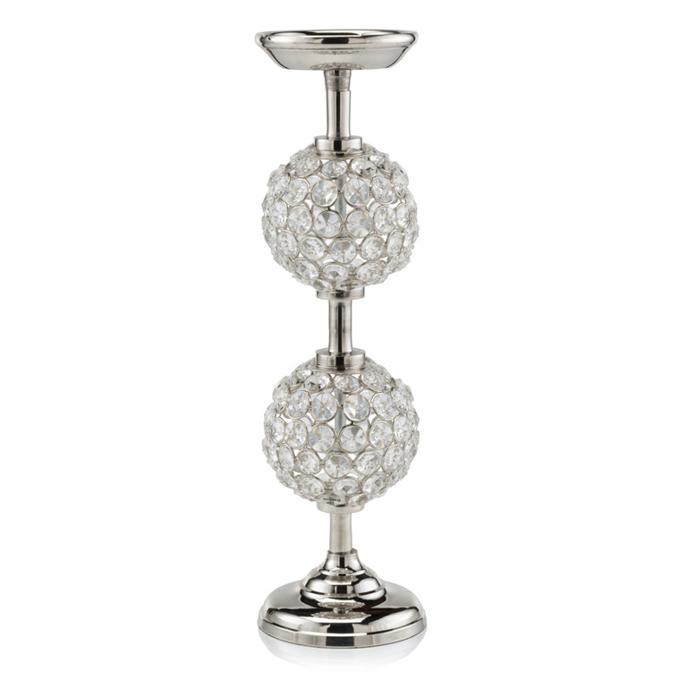 Homeroots 14" Pilar Double Faux Crystal Ball Candleholder 379767