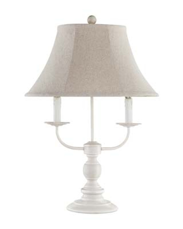 Homeroots White Metal 2 Light Double Arm Table Lamp With Linen Shade 379776