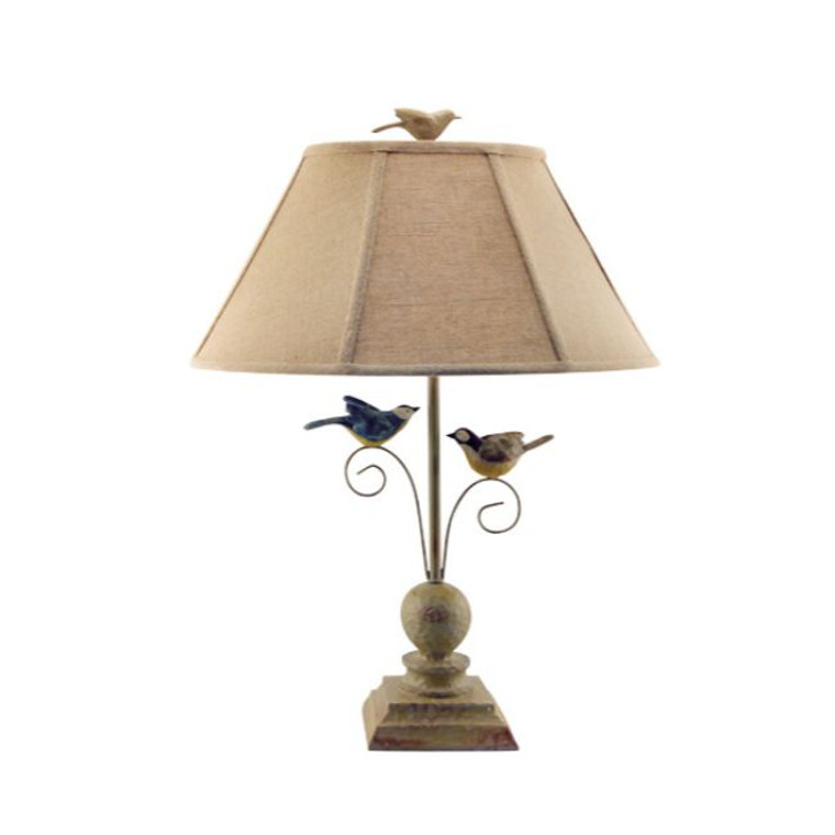 Homeroots Cheerful Taupe Base Table Lamp With 3D Colorful Birds 379778