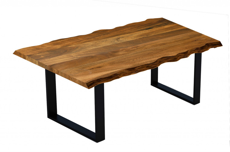 Homeroots Live Edge Acacia Wood Dining Table With Black Metal Legs 379787