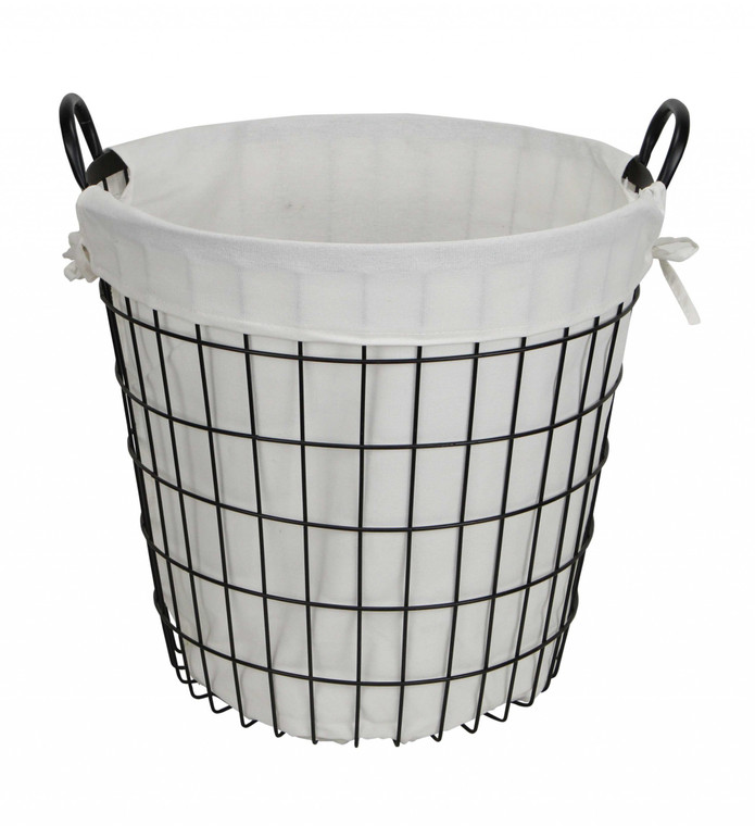 Homeroots White Fabric Lined Metal Laundry Type Basket With Handle 379817