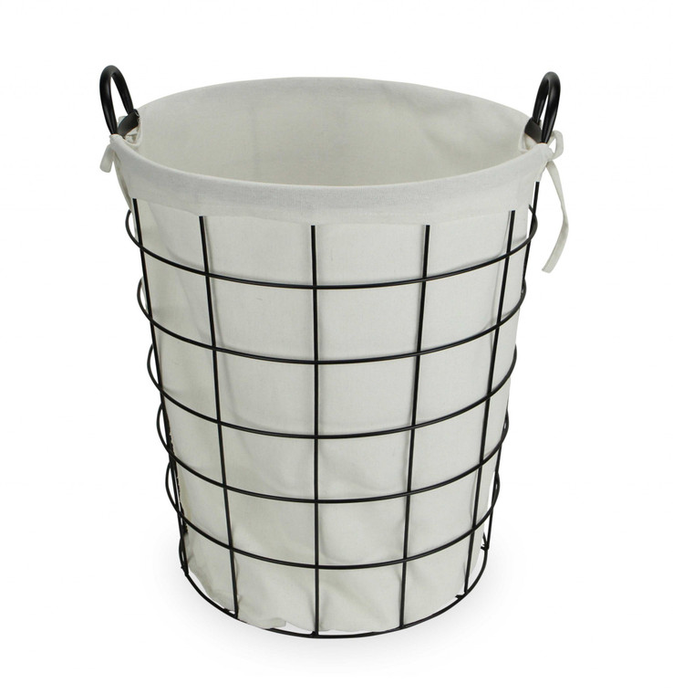 Homeroots Large White Fabric Lined Metal Laundry Type Basket With Handle 379818