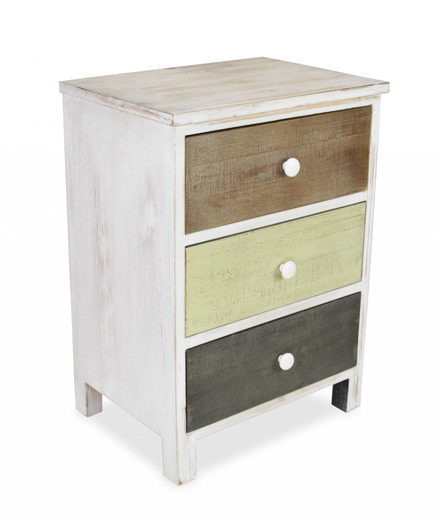 Homeroots Distressed Gray And White Side Cabinet With 3 Drawers 379823