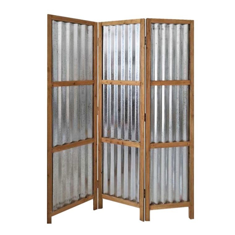 Homeroots 3 Panel Brown Corrugated Metal Room Divider 379904