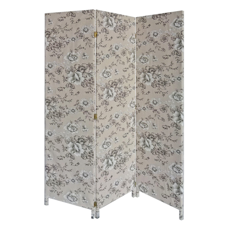 Homeroots 3 Panel Beige And Black Soft Fabric Finish Room Divider 379907