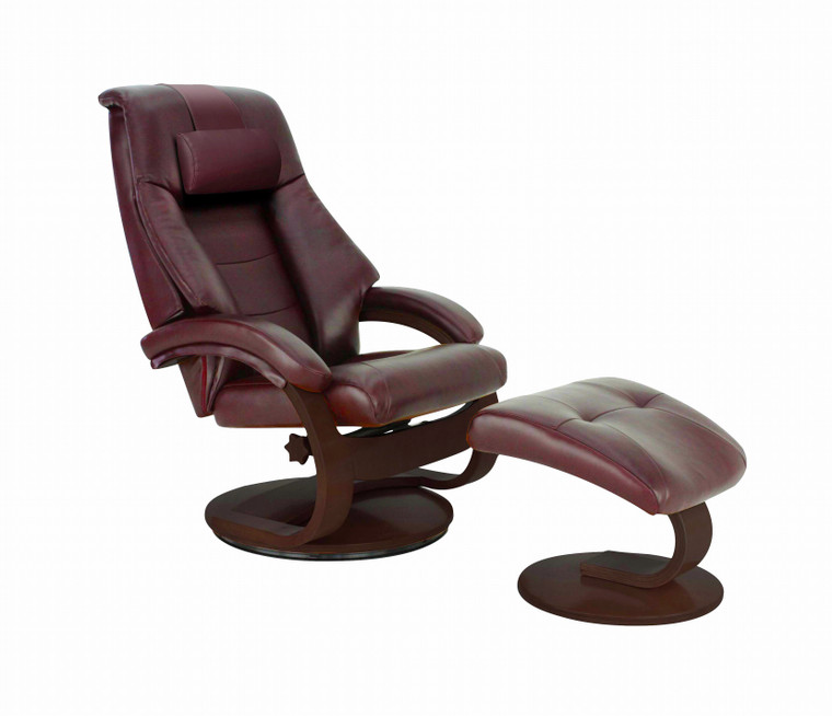 Homeroots Burgundy Top Grain Leather Recliner And Ottoman With Pillow 379974