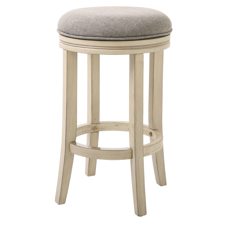 Homeroots Bar Height Round Swivel Solid Wood Stool In Distressed Ivory Finished With Quartz Fabric 380060