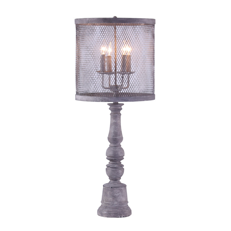 Homeroots Distressed Grey Traditional Table Lamp With Mesh Metal Shade 380097