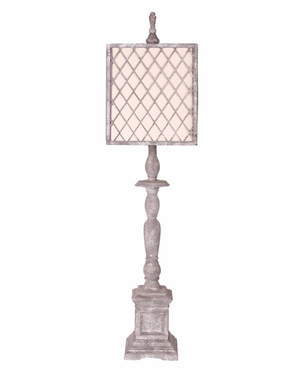 Homeroots Distressed Light Grey Traditional Table Lamp With Ivory Linen And Mesh Metal Shade 380099