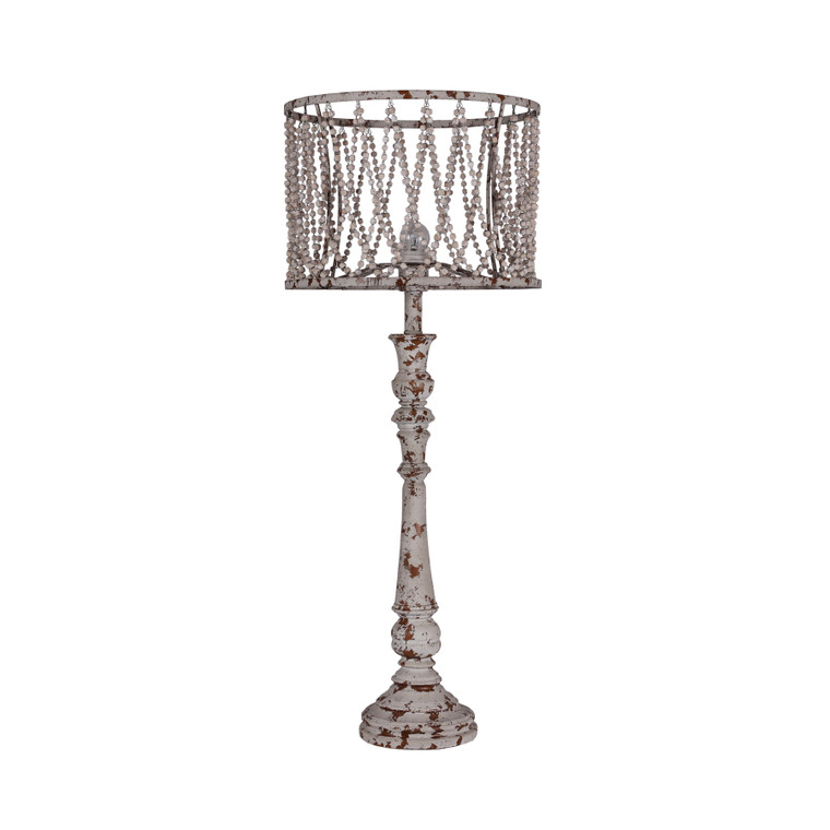 Homeroots Distressed Gray Wood Finish Table Lamp With Beaded Shade 380125