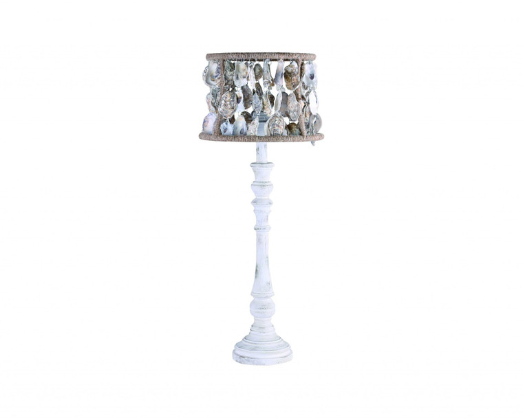 Homeroots Distressed White Washed Wood Finish Table Lamp With Oyster Shells Shade 380137