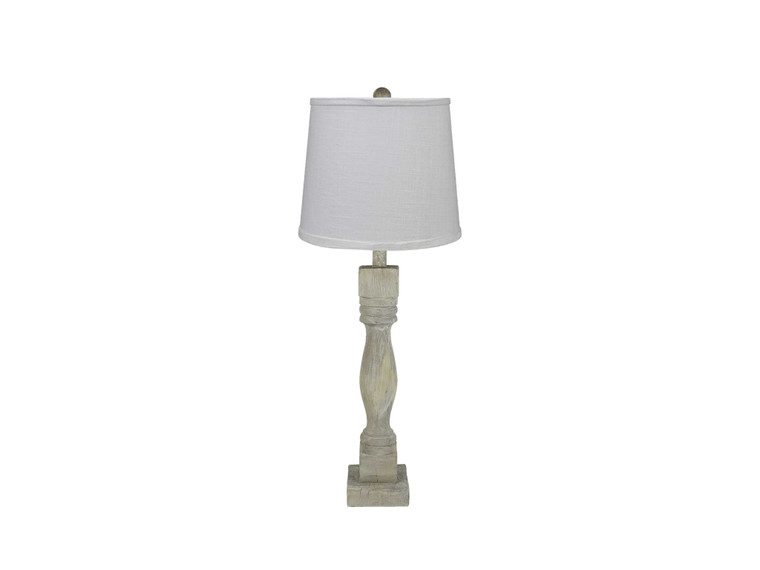 Homeroots Distressed Washed Wood Finish Table Lamp With Crisp White Shade 380139