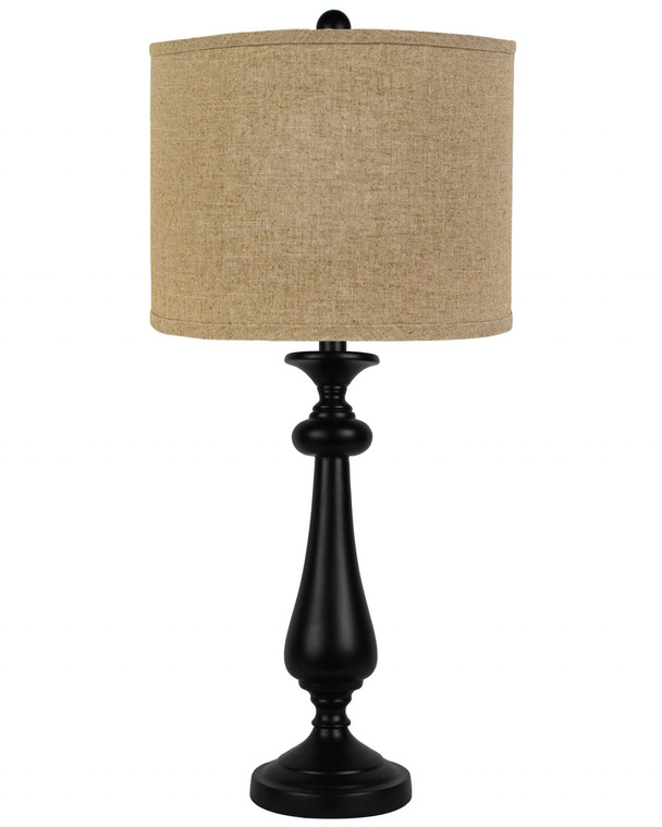 Homeroots Black Table Lamp With Linen Shade 380153