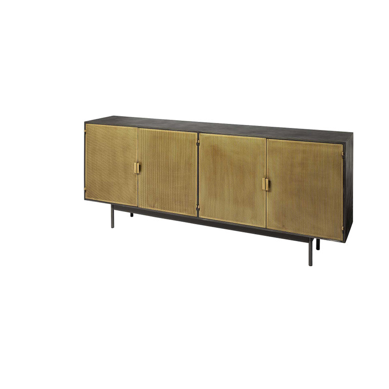 Homeroots Dark Brown Mango Wood Finish Sideboard With 4 Cabinet Doors 380213