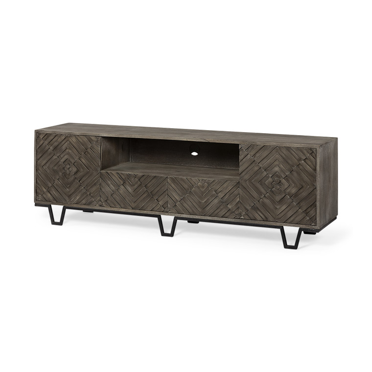 Homeroots Medium Brown Wood Tv Stand Media Console With 4 Doors And Small Media Shelf 380225