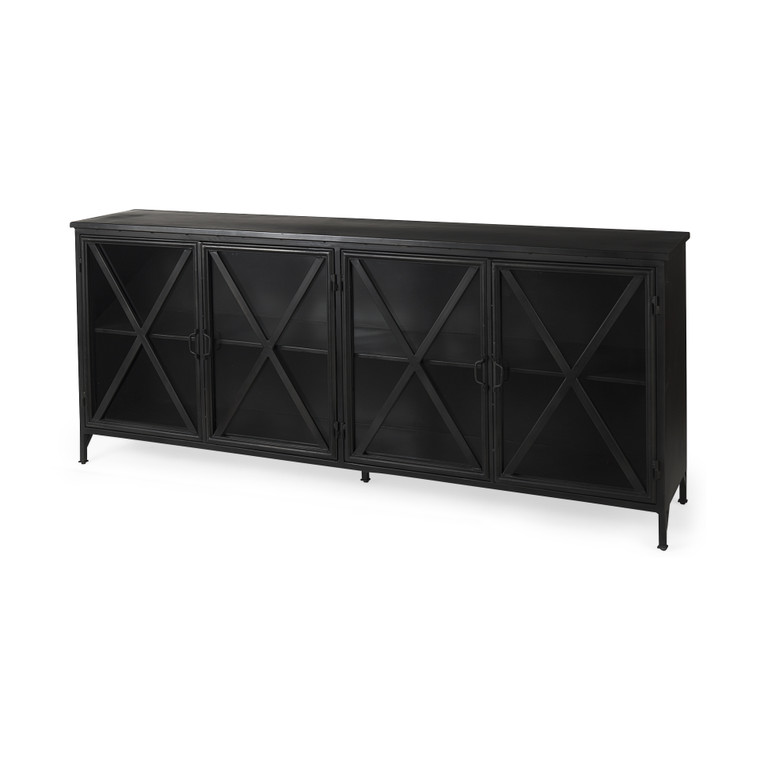 Homeroots Black Solid Metallic Bronze Finish Sideboard With 4 Glass Cabinet Doors 380242