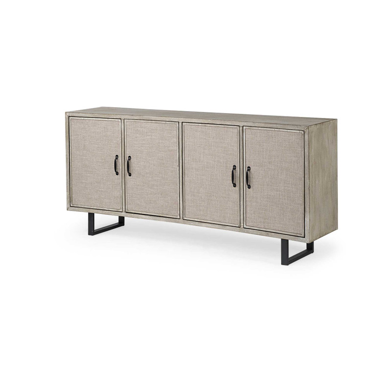 Homeroots Light Brown Solid Wood Sideboard With 4 Fabric Covered Cabinet Doors 380243