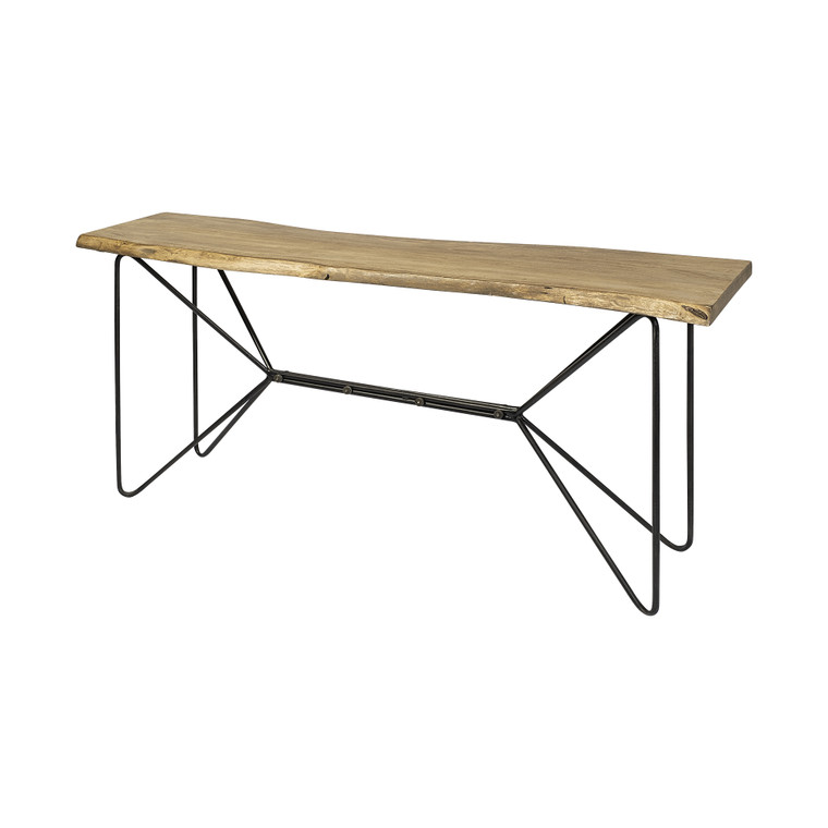 Homeroots Light Brown Live Edge Solid Acacia Wood Console Table With Black Matte Iron Frame 380246