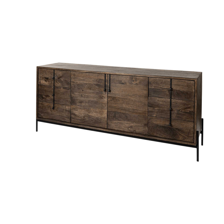 Homeroots Brown Solid Wood Sideboard With 6 Drawers And 2 Cabinet Doors 380253