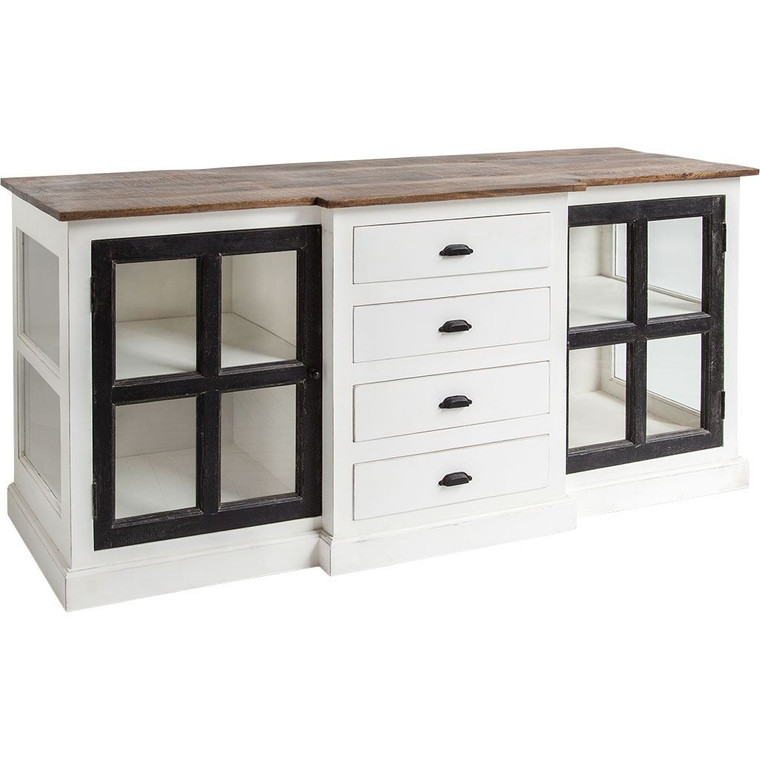 Homeroots White And Black Solid Mango Wood Frame Sideboard With 4 Drawers And 4 Shelves 380254