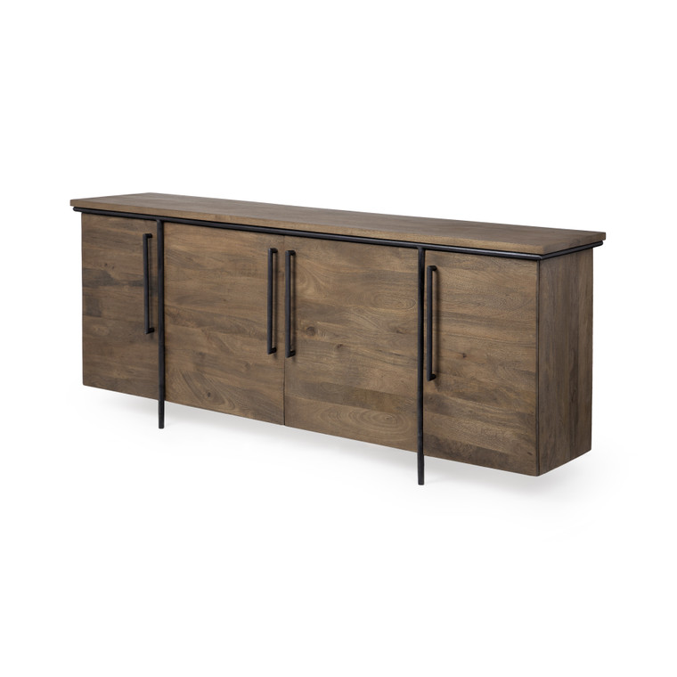 Homeroots Brown Solid Mango Wood Finish Sideboard With 4 Door Cabinets 380255