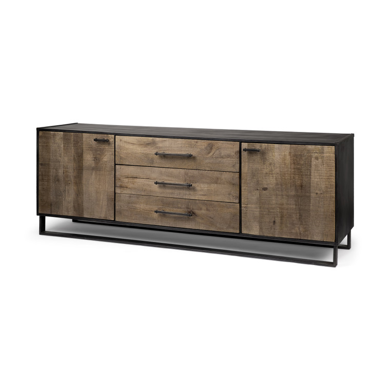 Homeroots Brown Solid Mango Wood Finish Sideboard With 3 Drawers And 2 Cabinet Doors 380256