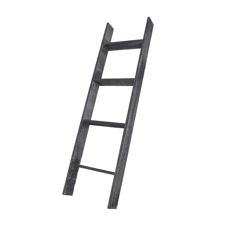 Homeroots 4 Step Rustic Black Wood Ladder Shelf 380326