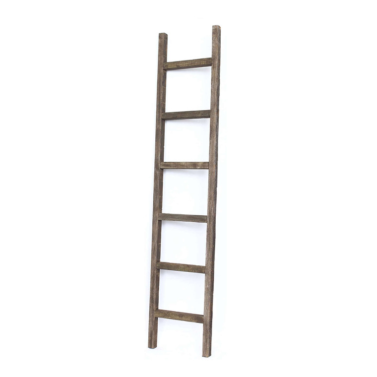 Homeroots 6 Step Rustic Espresso Wood Ladder Shelf 380329